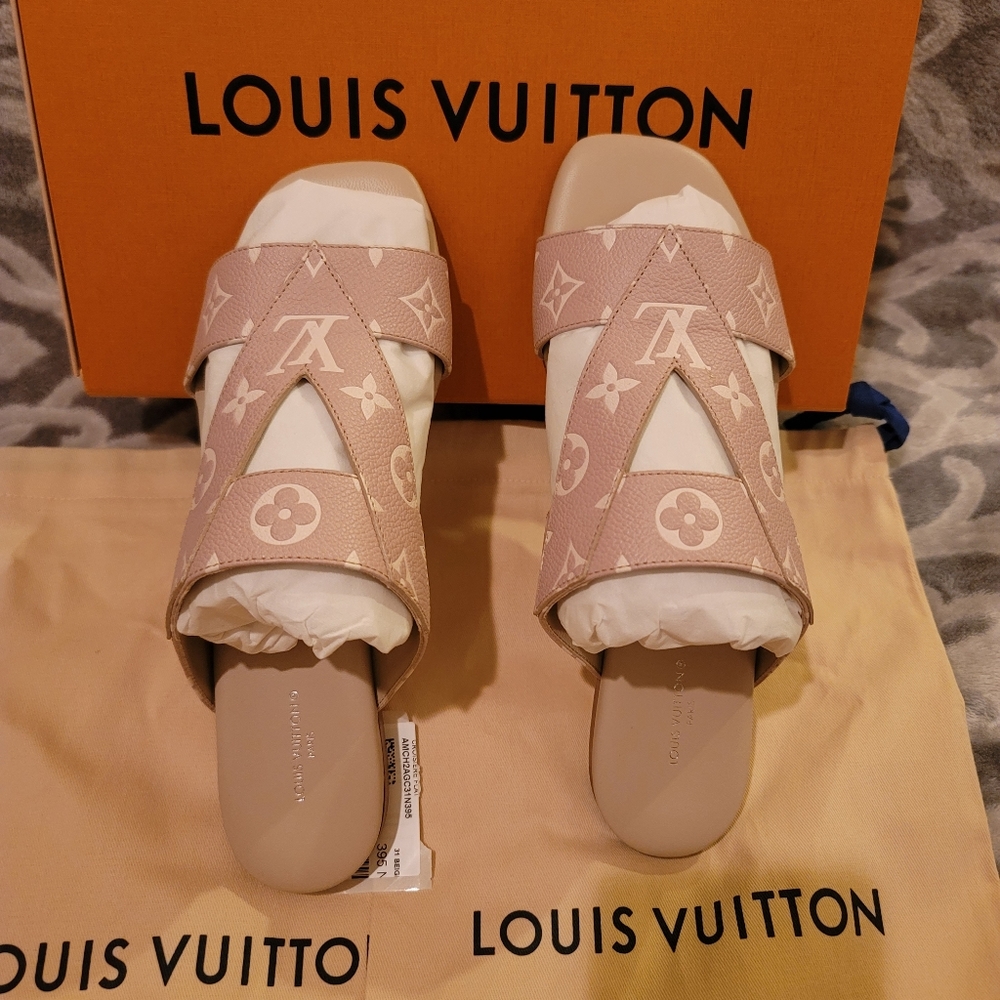 Louis Vuitton Sandal Cream Giant Flower Monogram Color Leather 39.5=9.5 New Tags - Picture 8 of 14